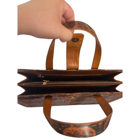 Snake Leather Handbag With Double Handles & Snap Closure - Picture 9 of 11